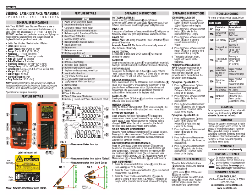 Page 1 de la notice Guide d'installation Klein Tools 93LDM65