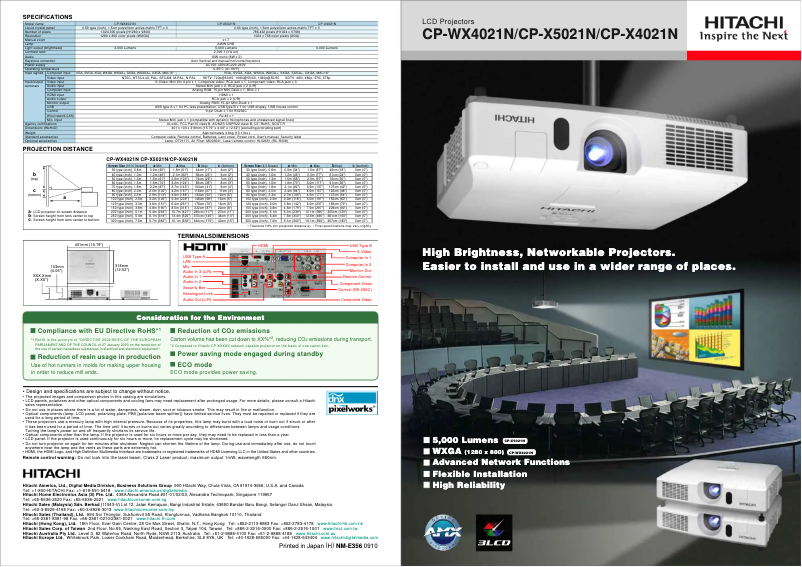 Page 1 de la notice Brochure Hitachi CP-X5021N