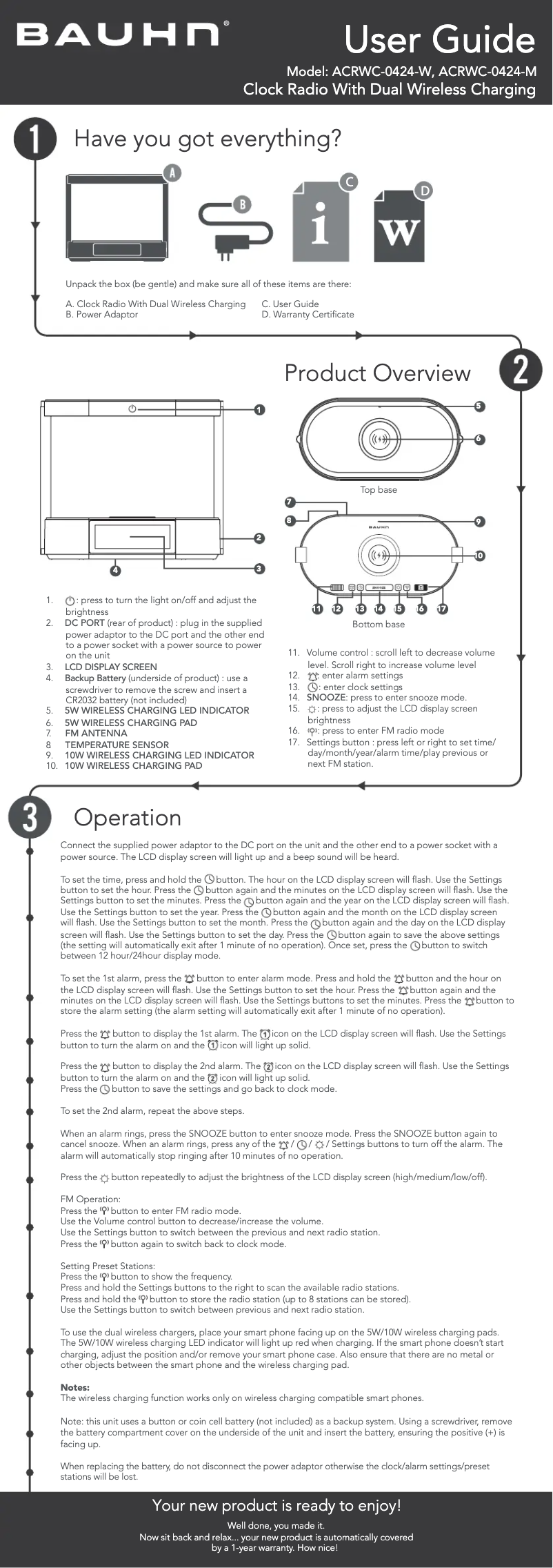 Page 1 de la notice Manuel utilisateur Bauhn ACRWC-0424-M