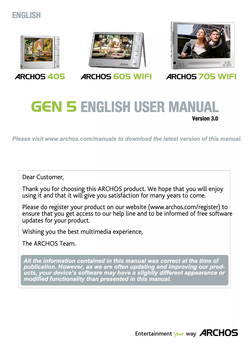 Page 1 de la notice Manuel utilisateur Archos 405