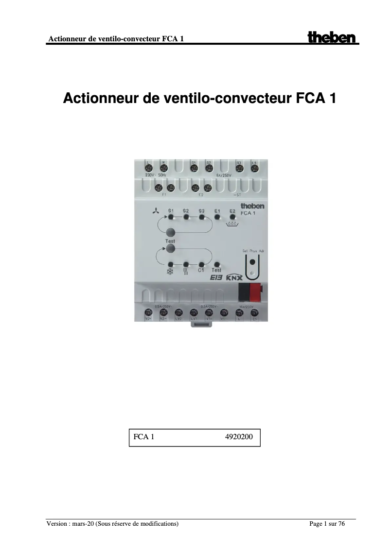 Image de la première page du manuel de l'appareil FCA 1 KNX