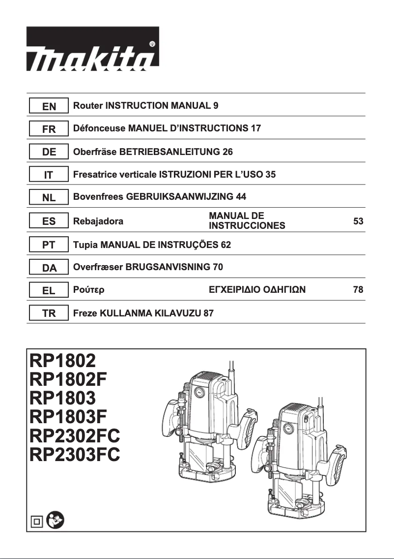 Page 1 de la notice Manuel utilisateur Makita RP1803