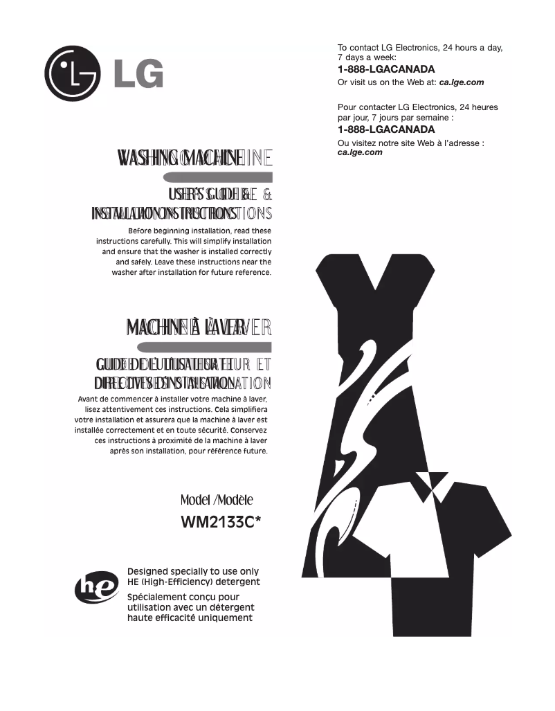 Page 1 de la notice Manuel utilisateur LG WM2133CW