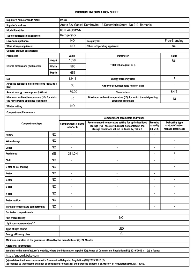 Page n°1 - Brochure Beko RSNE445I31WN