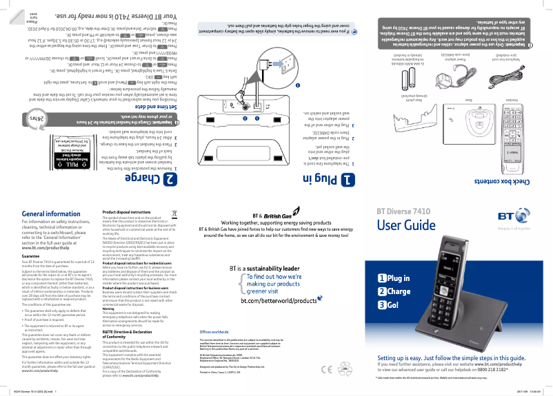 Page 1 de la notice Manuel utilisateur BT Diverse 7410