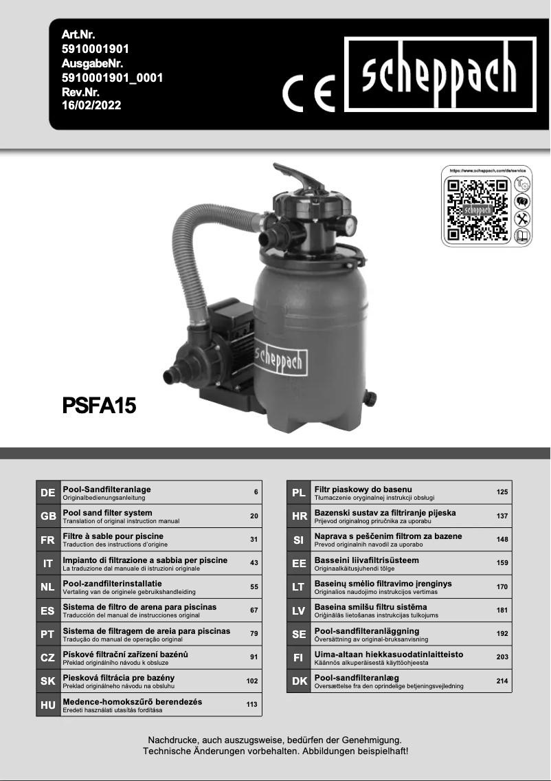 Page 1 de la notice Manuel utilisateur Scheppach PSFA15