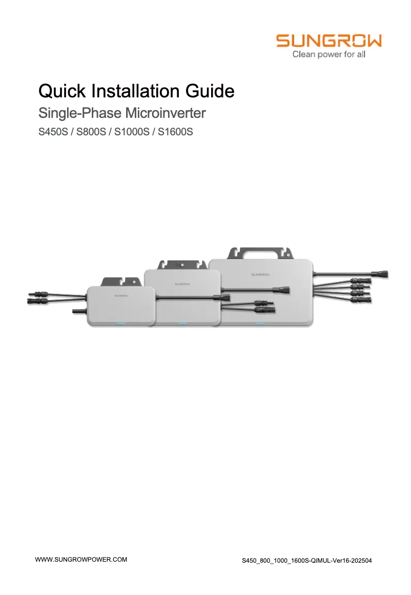 Page 1 de la notice Manuel utilisateur Sungrow SSS1600S