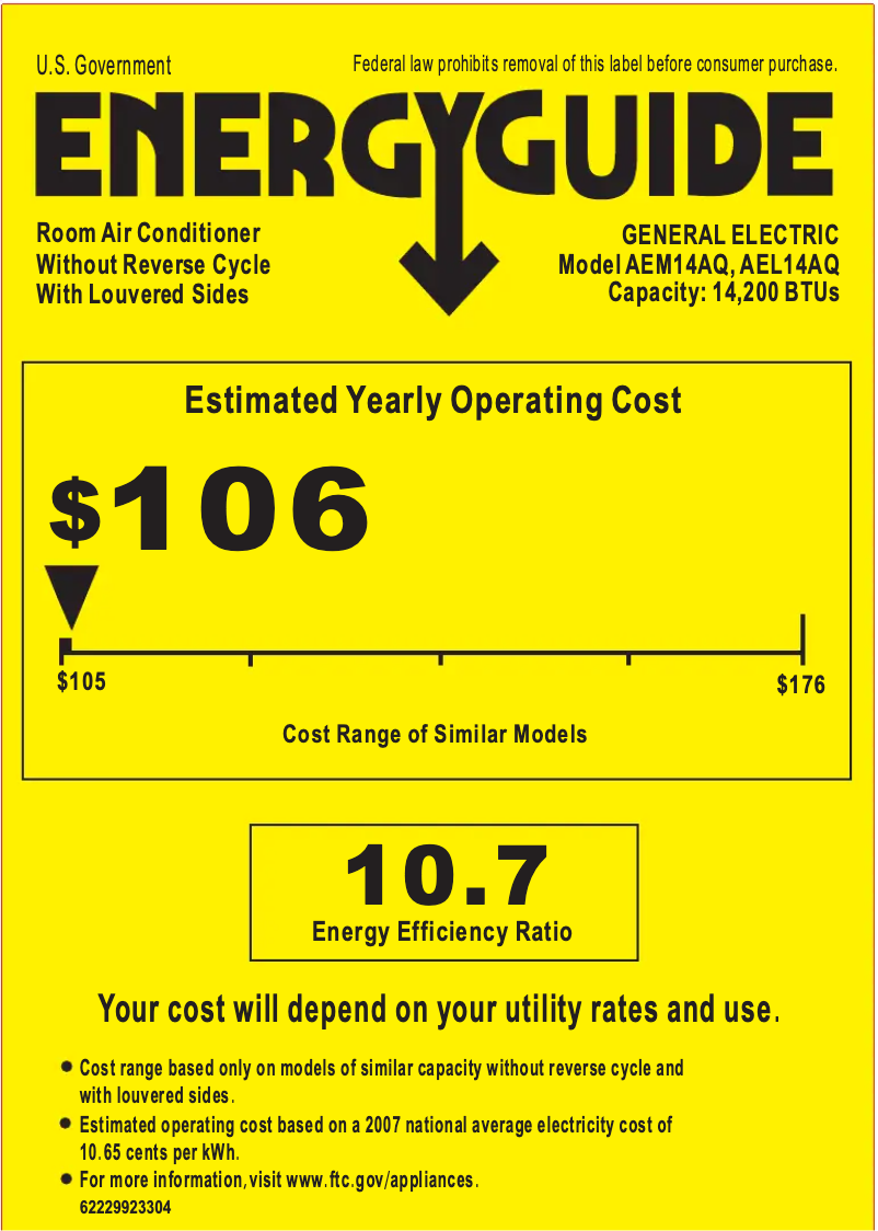 Page n°1 - Label énergétique GE AEL14AQ