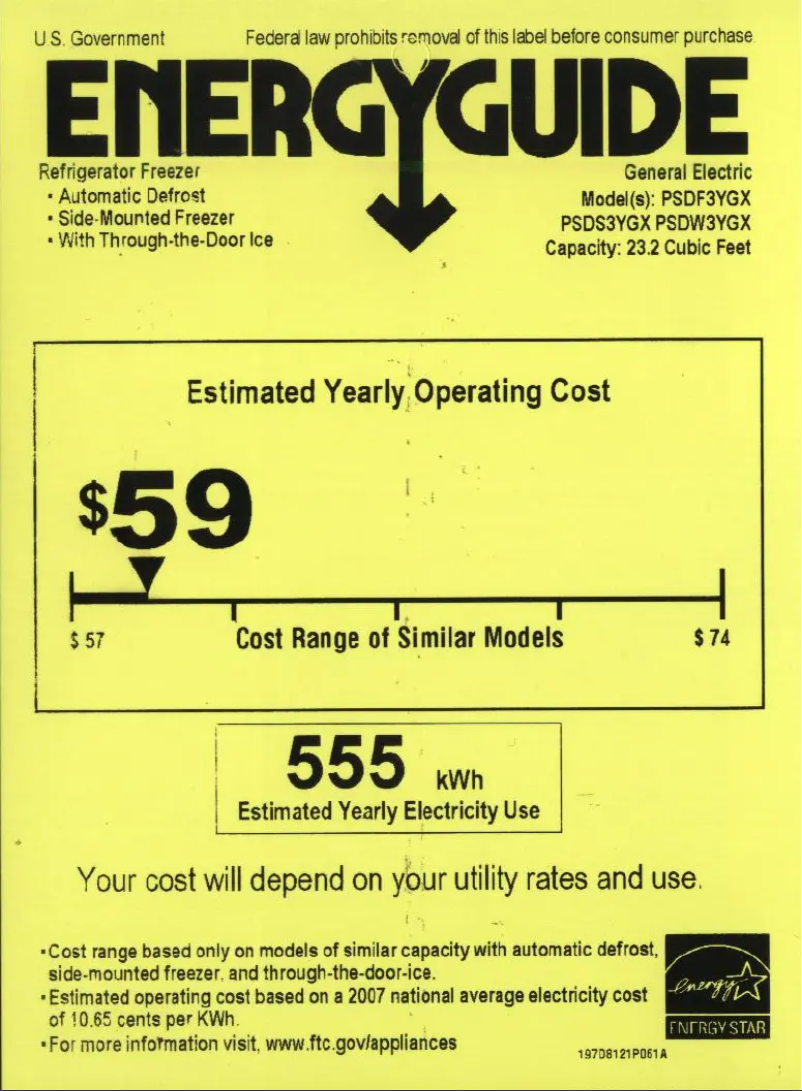 Page 1 of the manual Energy Label GE PSDW3YGXSS