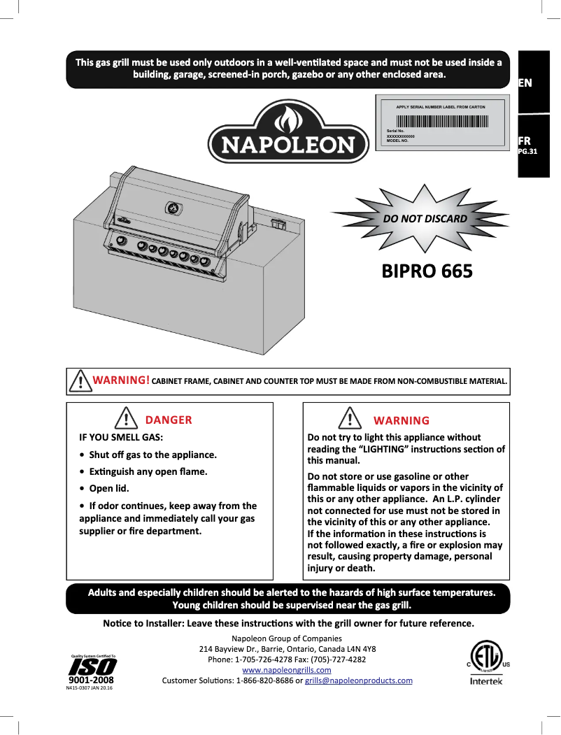Page n°1 - Manuel utilisateur Napoleon BIPRO665RBN-2