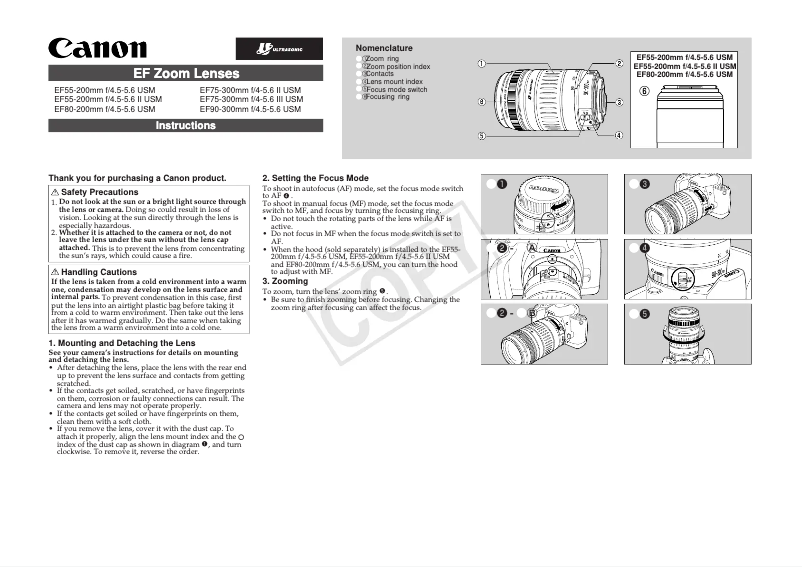 Page 1 de la notice Manuel utilisateur Canon EF 75-300mm f/4-5.6 II USM