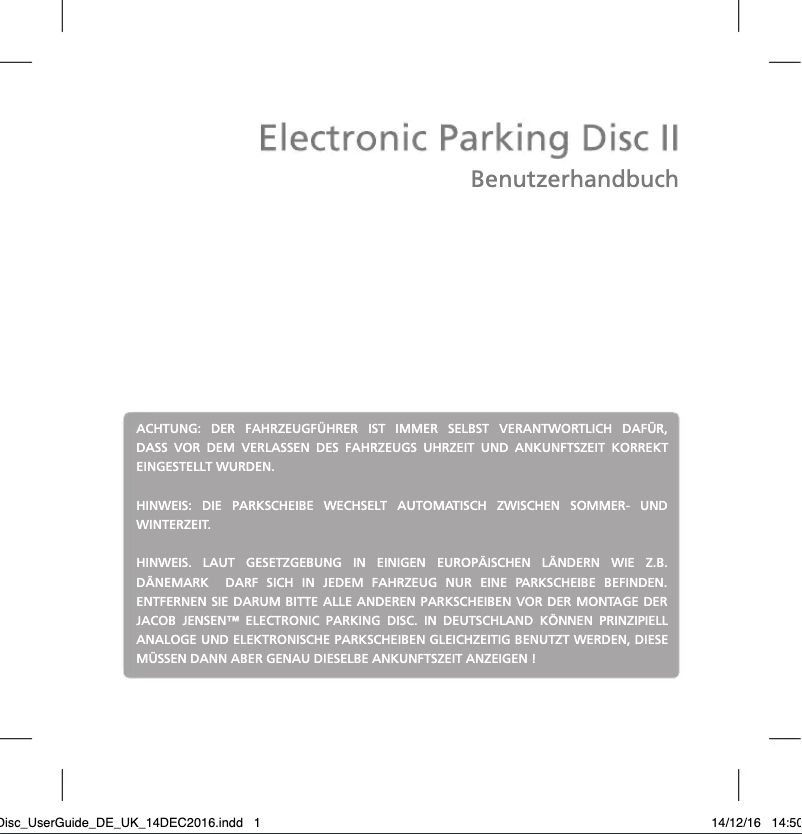 Image de la première page du manuel de l'appareil Electronic Parking Disc II