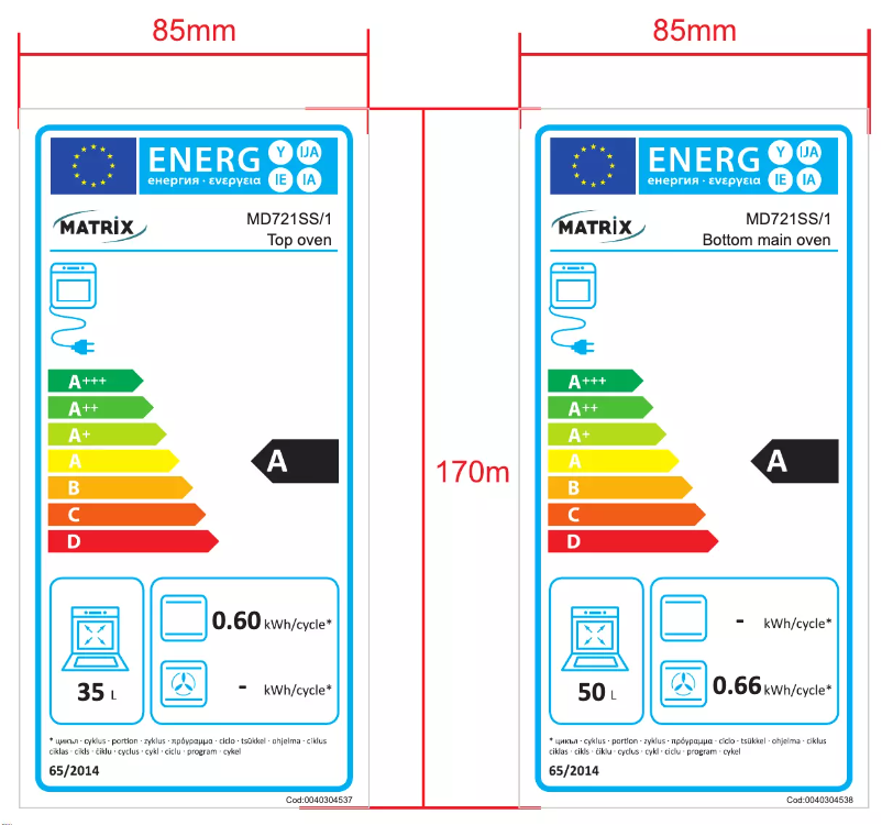 Page 1 of the manual Energy Label Matrix MD721SS