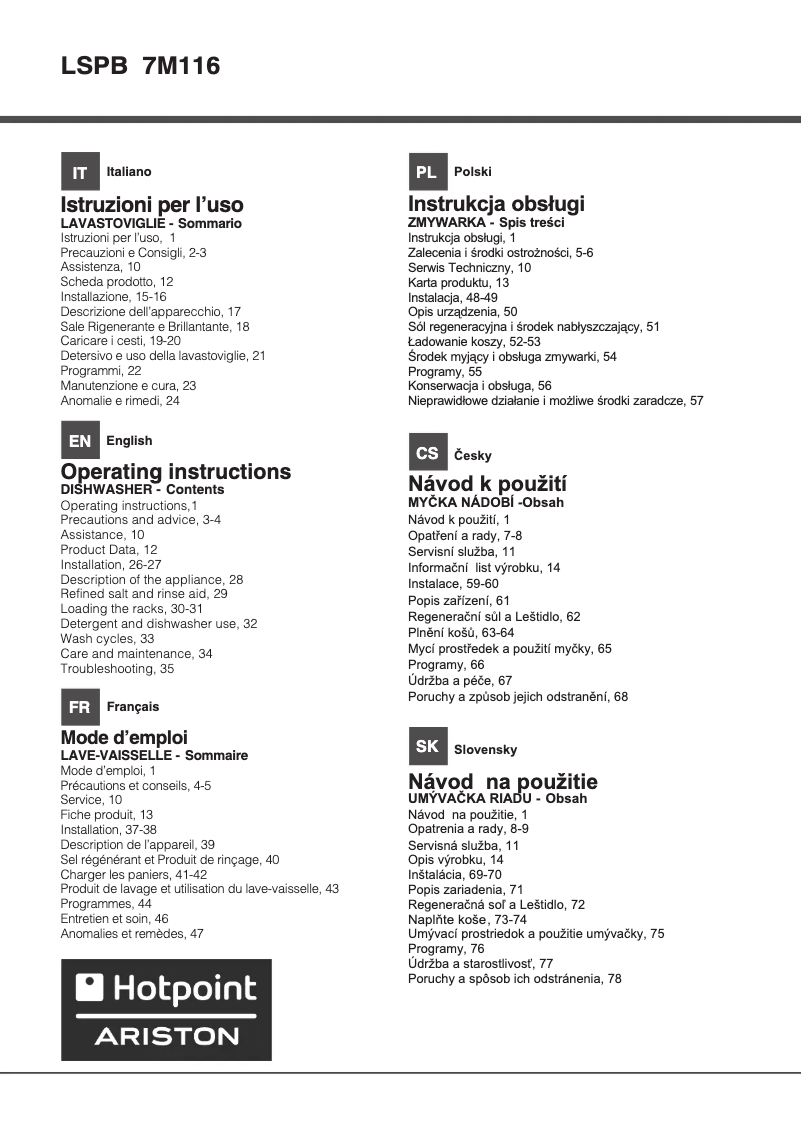 Página 1 del manual Manual de usuario Hotpoint Ariston LSPB 7M116 X EU