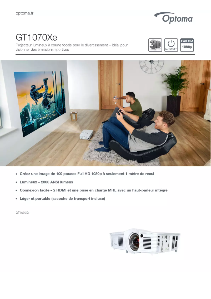 Página 1 del manual Ficha técnica Optoma GT1070Xe