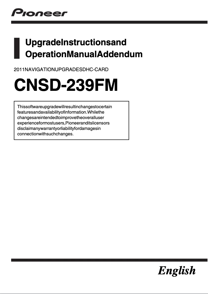 Page 1 de la notice Manuel utilisateur Pioneer CNSD-239FM