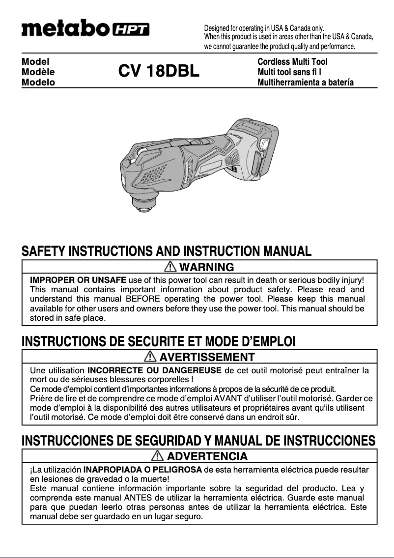 Page 1 de la notice Manuel utilisateur Metabo CV 18DBL
