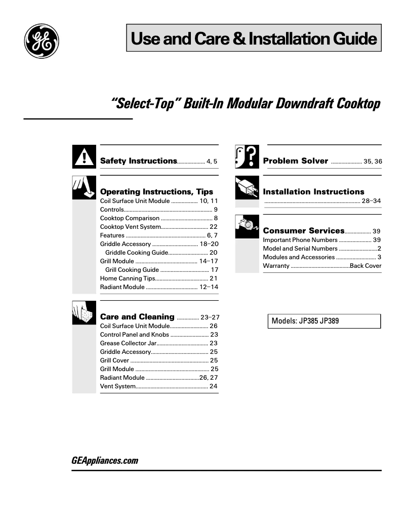 Página 1 del manual Guía de instalación GE JP385BDBB