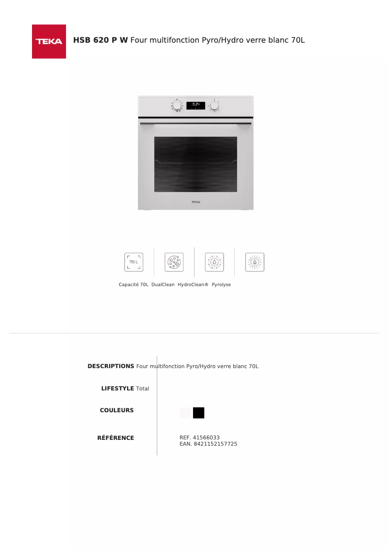 Página 1 del manual Ficha técnica Teka HSB 620P
