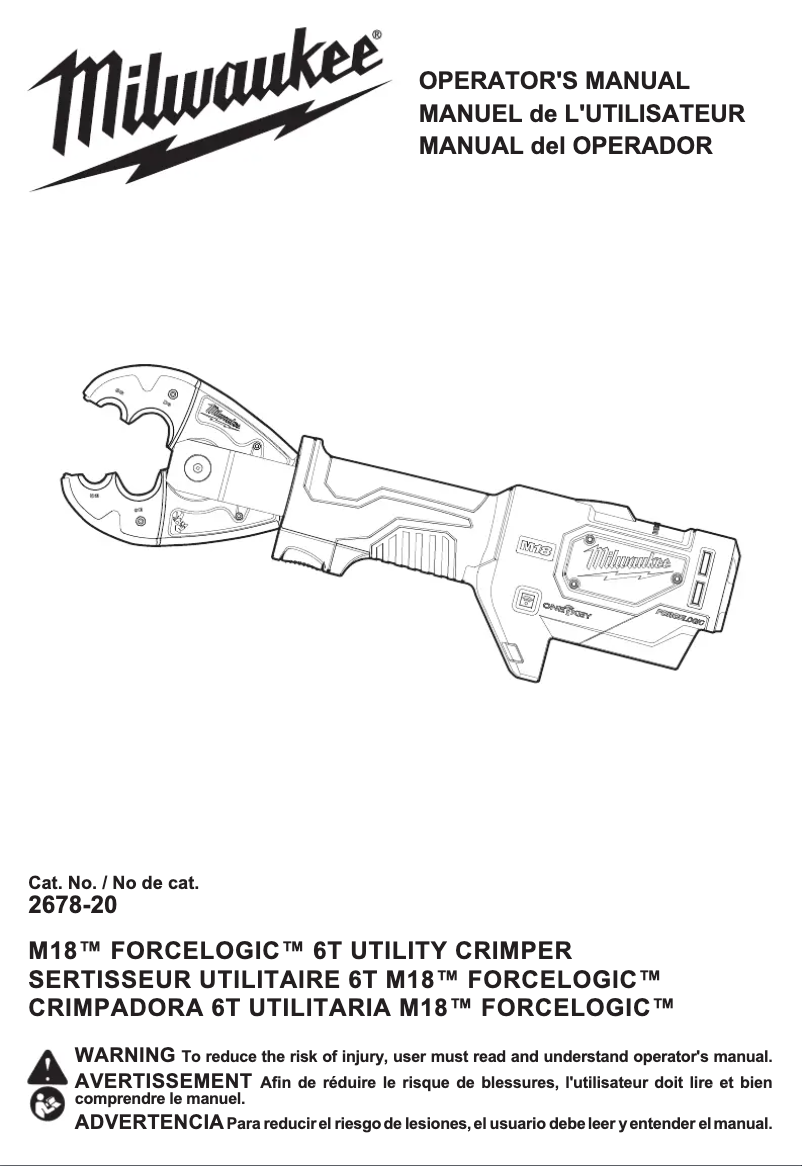 Page 1 de la notice Manuel utilisateur Milwaukee M18 Force Logic 2678-22O