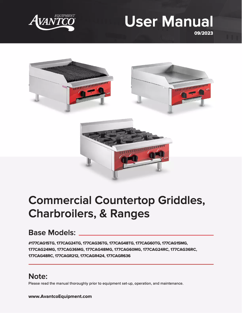 Page n°1 - Manuel utilisateur Avantco CAG-36-RC