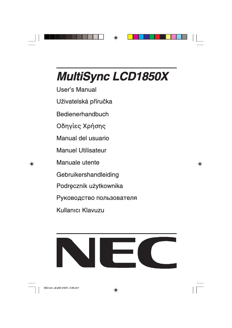 Imagen de la primera página del manual del dispositivo MultiSync LCD1850X