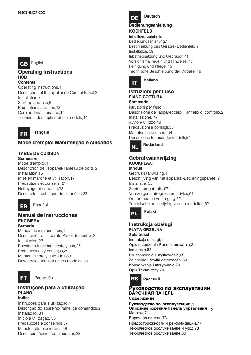 Page 1 de la notice Manuel utilisateur Hotpoint KIO 632 C C