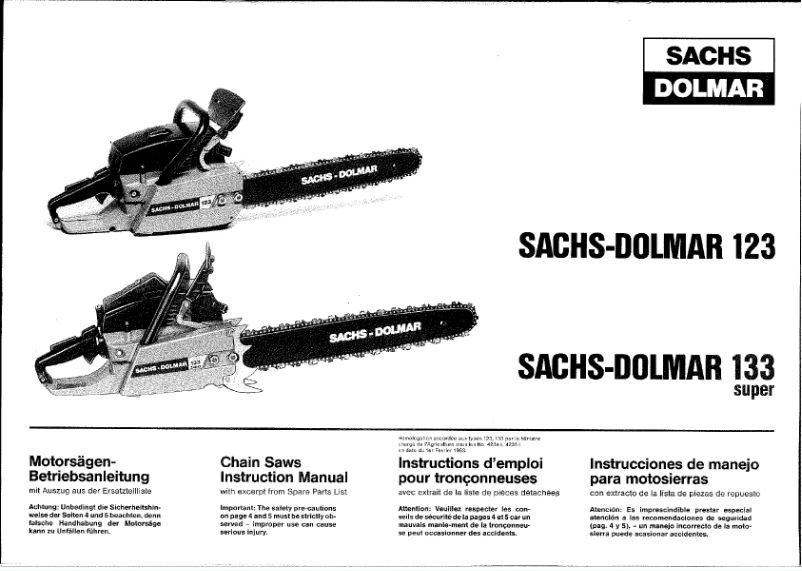 Page n°1 - Manuel utilisateur Dolmar 133 super