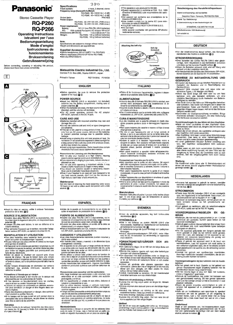 Page 1 de la notice Manuel utilisateur Panasonic RQ-P266