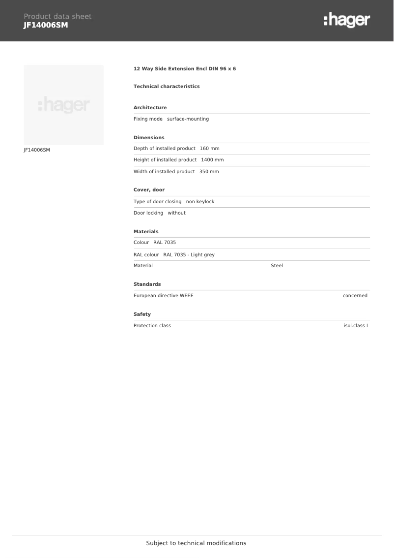 Page n°1 - Manuel utilisateur Hager JF14006SM