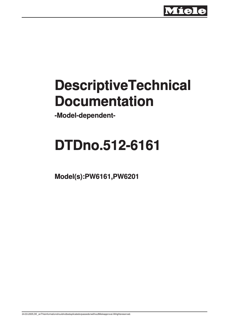 Page n°1 - Manuel utilisateur Miele PW 6201