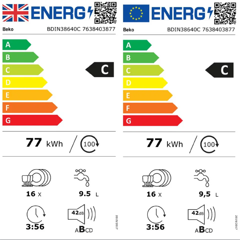 Page 1 de la notice Label énergétique Beko BDIN38640C