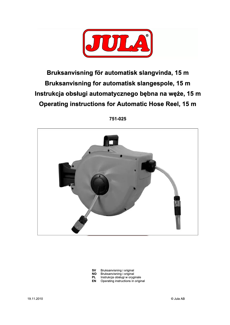 Page 1 de la notice Manuel utilisateur Jula 751-025