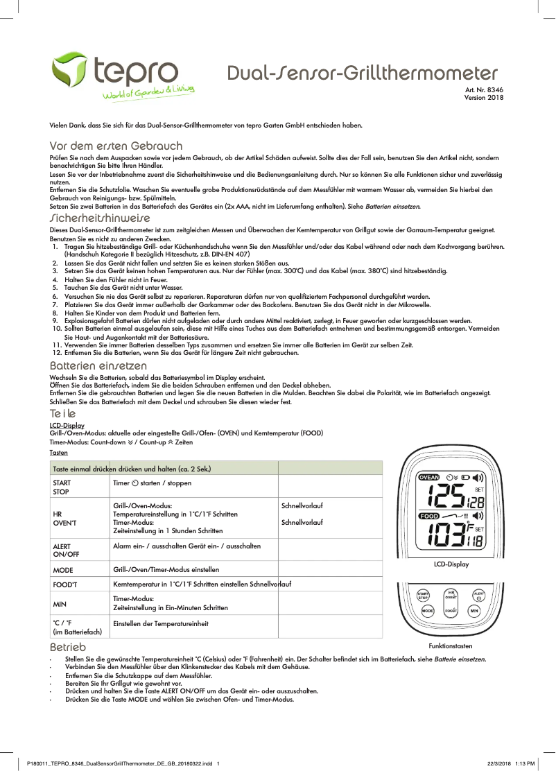 Page 1 de la notice Manuel utilisateur tepro 8346