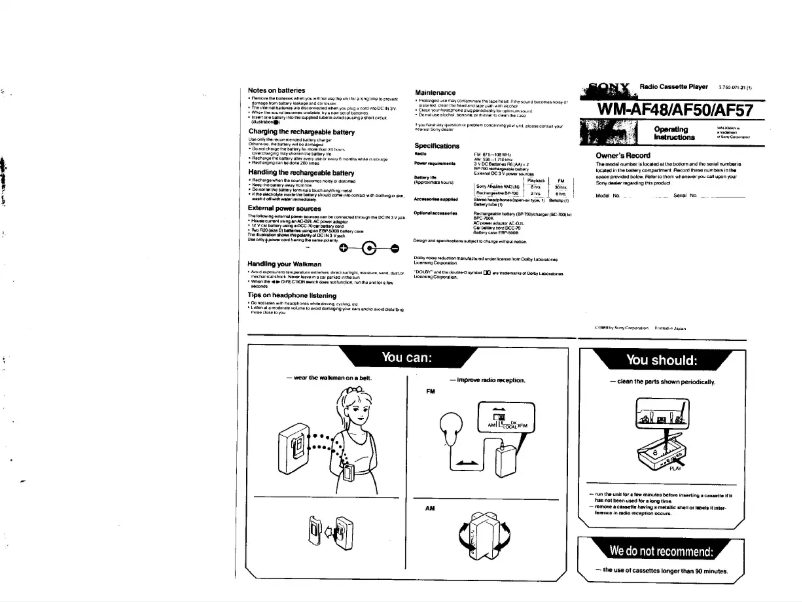 Page 1 de la notice Manuel utilisateur Sony Walkman WM-AF48