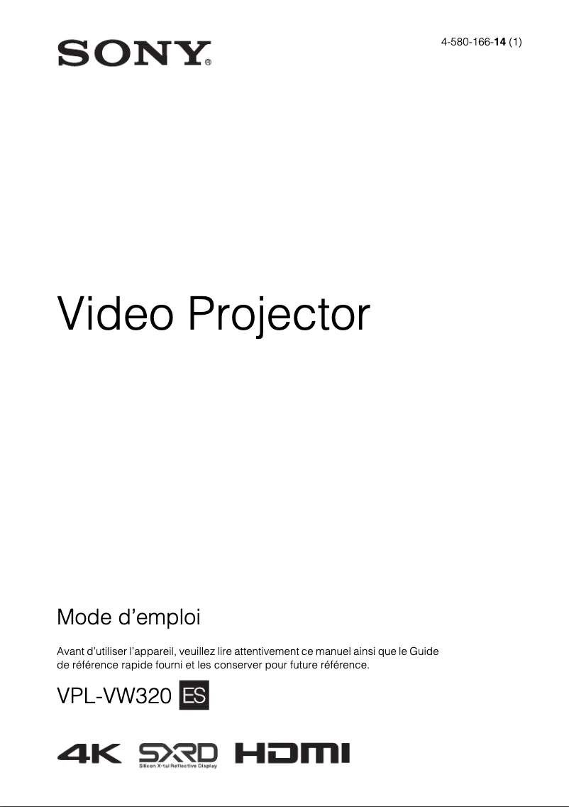 Page n°1 - Manuel utilisateur Sony VPL-VW320