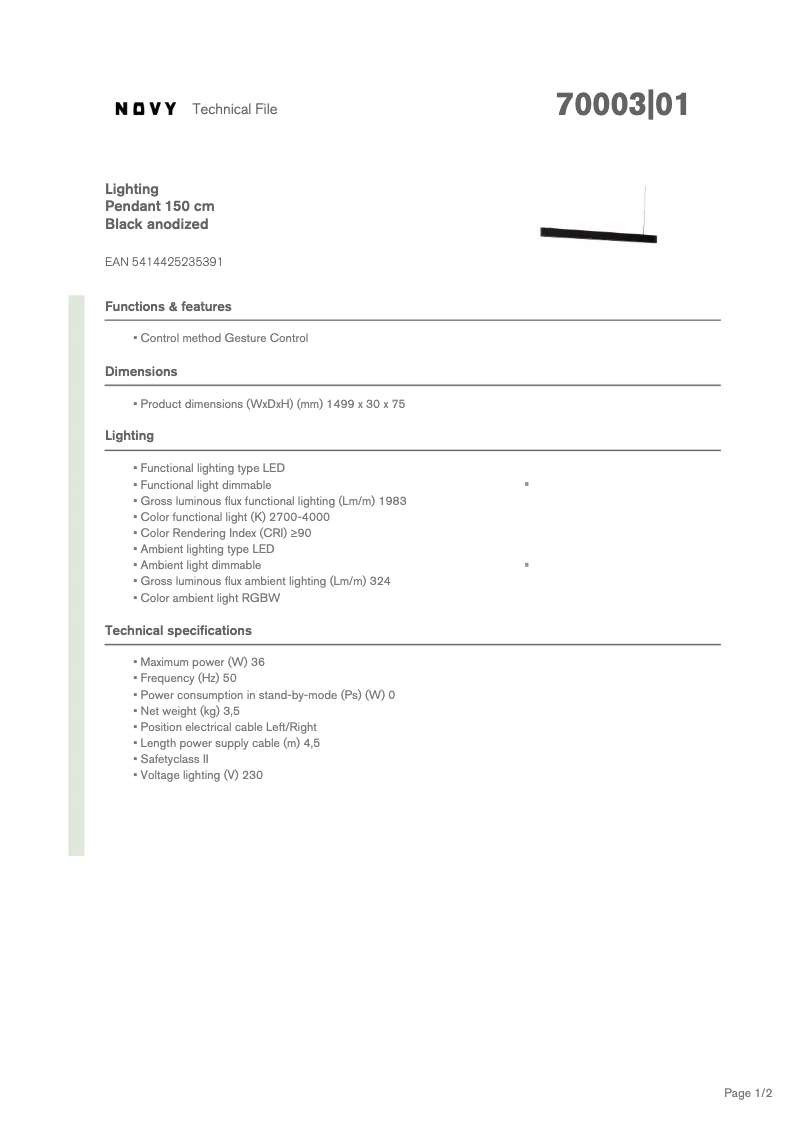 Image de la première page du manuel de l'appareil Pendant 70003