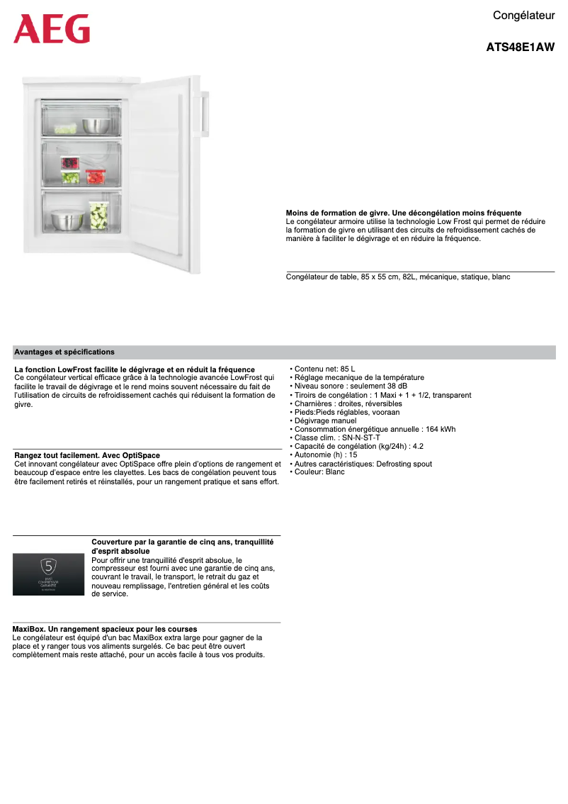 Page 1 de la notice Fiche technique AEG ATS48E1AW