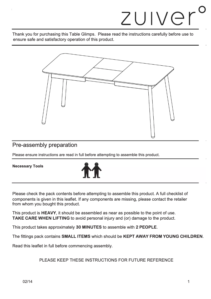 Page 1 de la notice Manuel utilisateur Zuiver Glimps