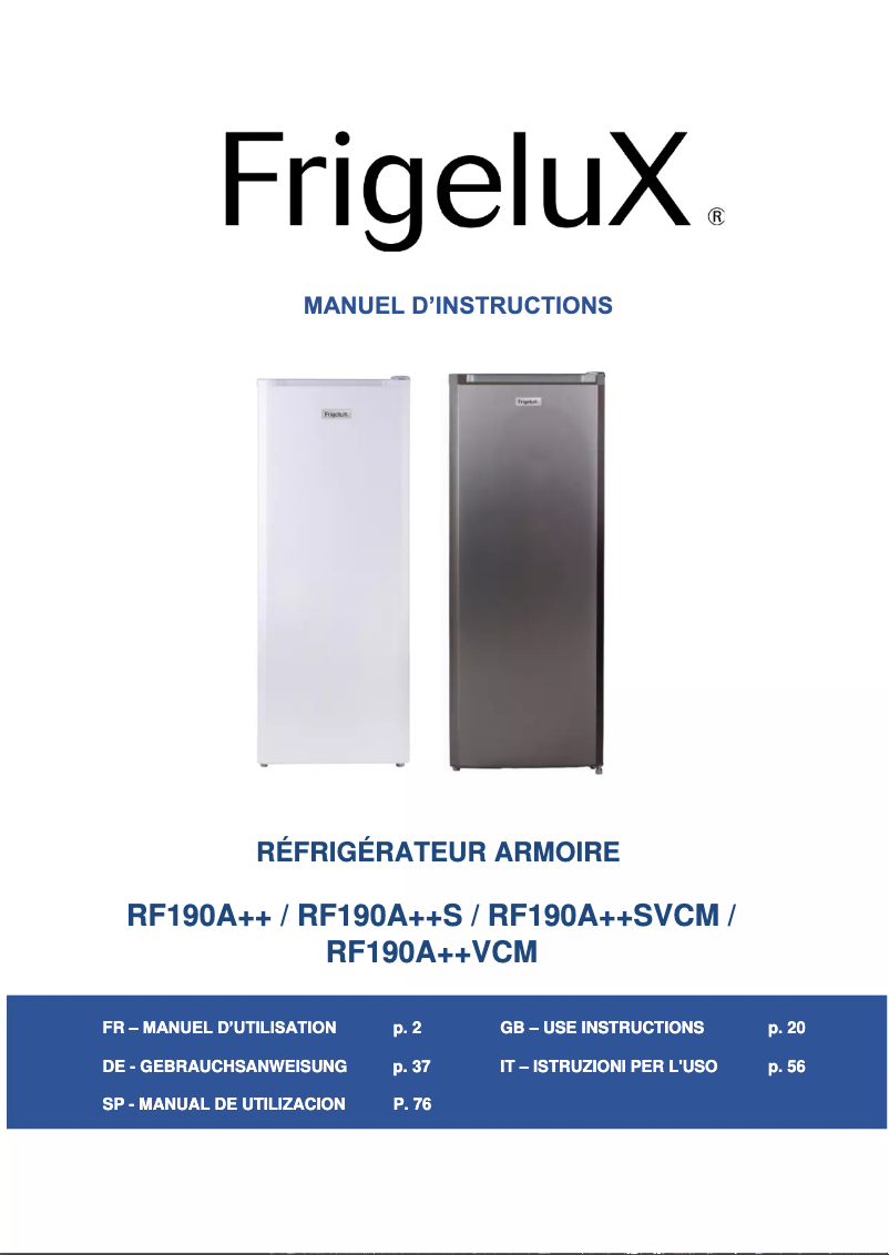 Page n°1 - Manuel utilisateur FrigeluX RF190A++