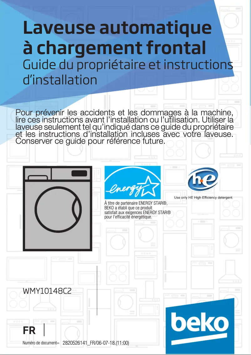 Page 1 de la notice Manuel utilisateur Beko WMY10148C2