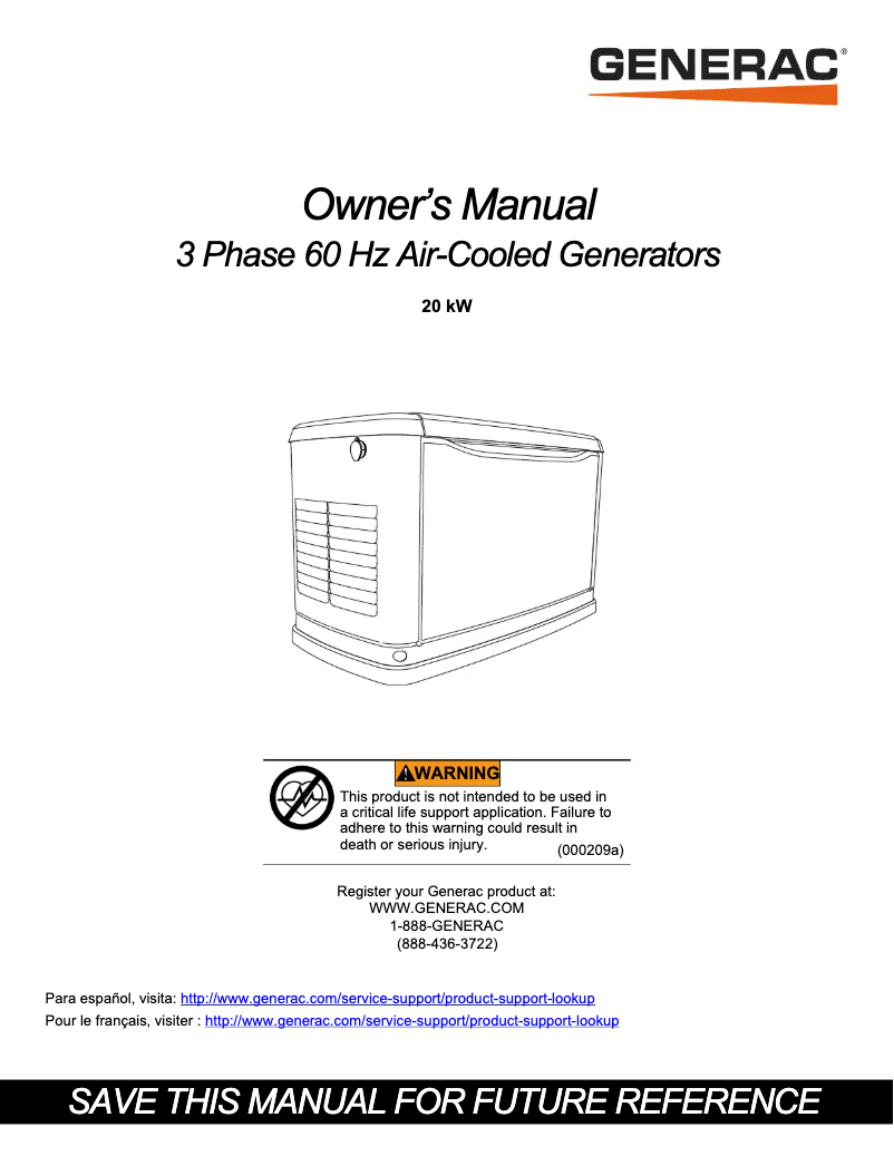 Page n°1 - Manuel utilisateur Generac G0070770