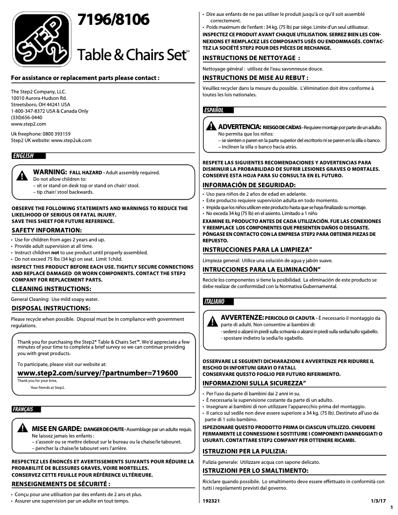 Page n°1 - Manuel utilisateur Step2 719600