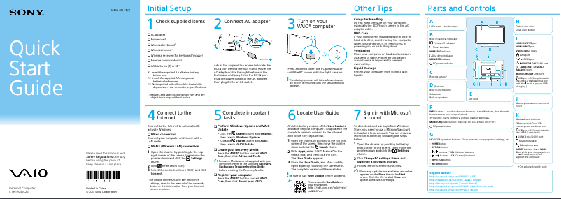 Page 1 de la notice Guide d'installation Sony Vaio SVL24147CXB