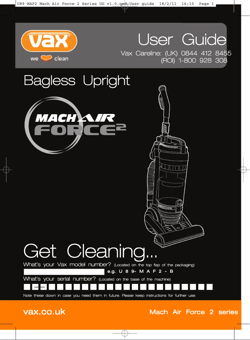 Image de la première page du manuel de l'appareil Air Force 2 Total Home