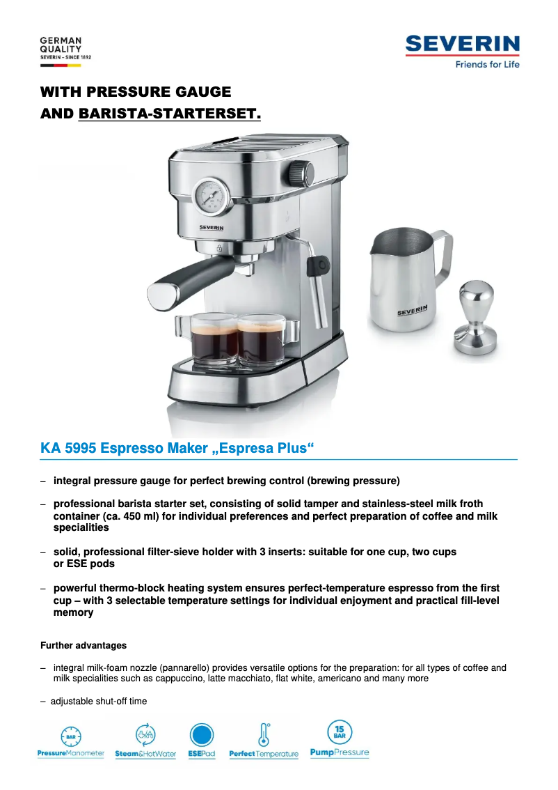 Page 1 de la notice Fiche technique Severin KA 5995