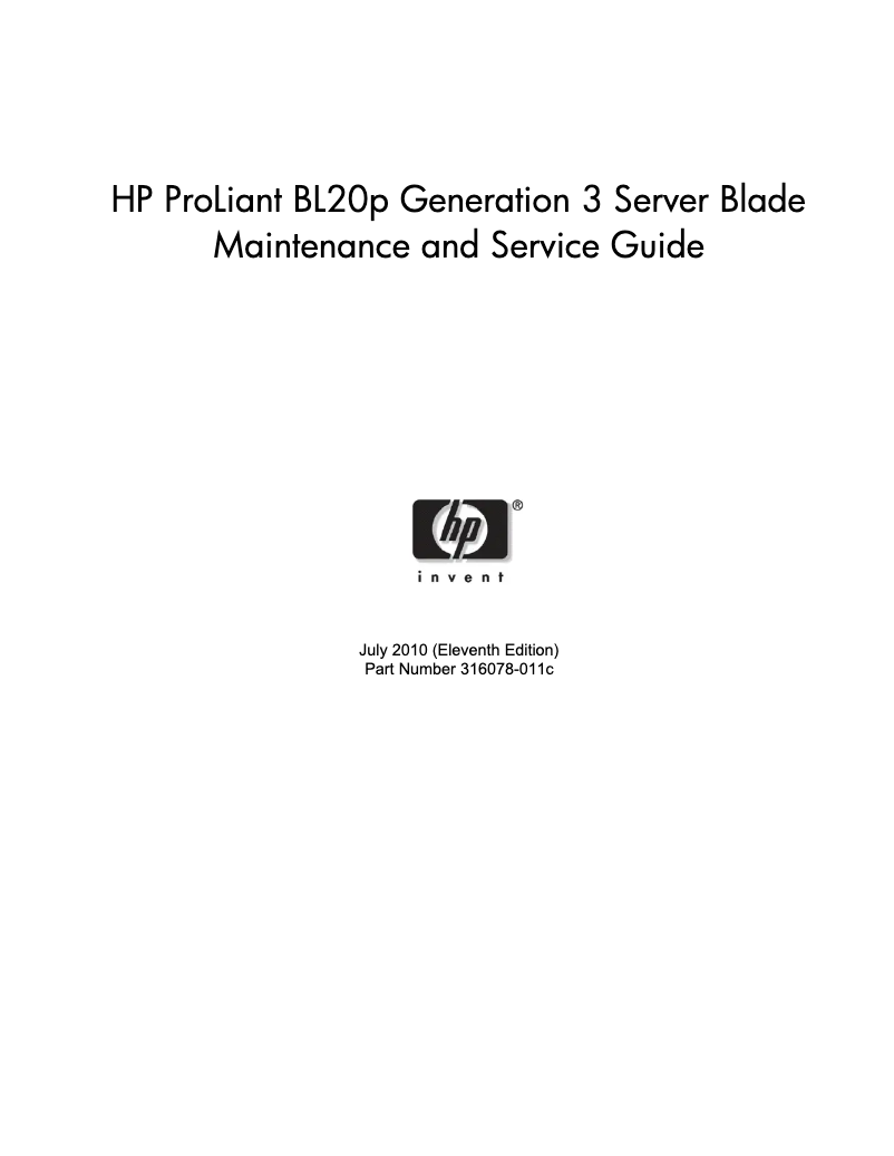 Page 1 de la notice Manuel utilisateur HP ProLiant BL20p G3
