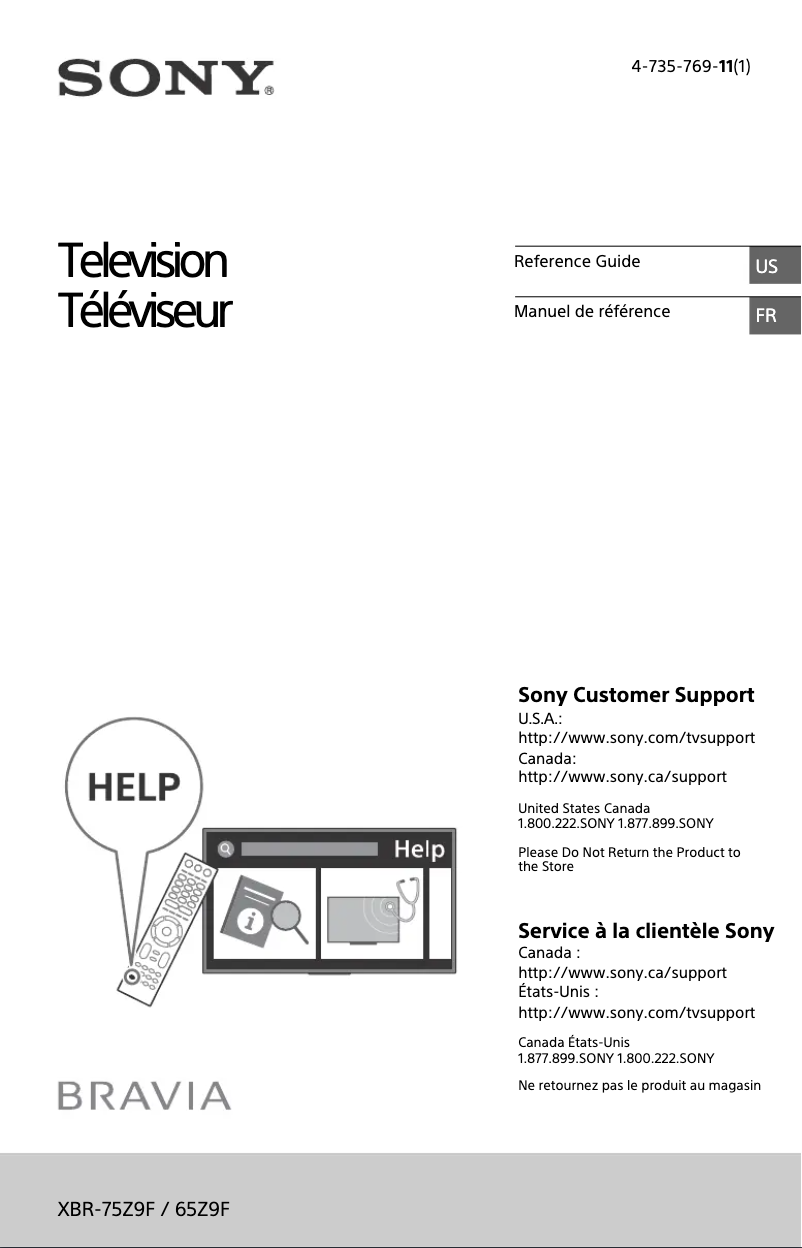 Page 1 de la notice Manuel utilisateur Sony Bravia XBR-65Z9F
