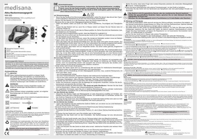Imagen de la primera página del manual del dispositivo Shiatsu NM 880