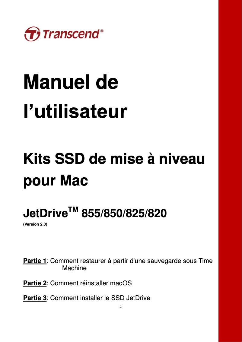 Page 1 de la notice Manuel utilisateur Transcend JetDrive 825